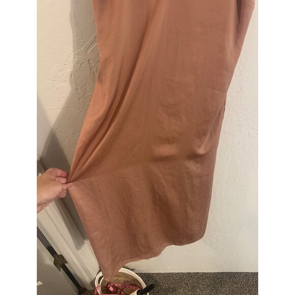 NWT Leith Champagne Bronze T strap V neck Silky Mini Cocktail Dress - Picture 5 of 11